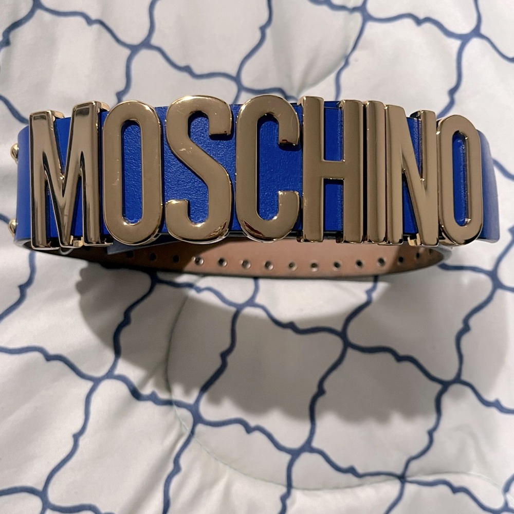 Moschino,Royal Blue Leather Belt,Like New,Gently Used